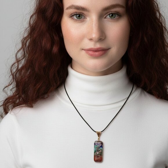 7 Chakra Gemstone Reiki Healing Copper Coil Pendant Necklace NWOT - Picture 7 of 8